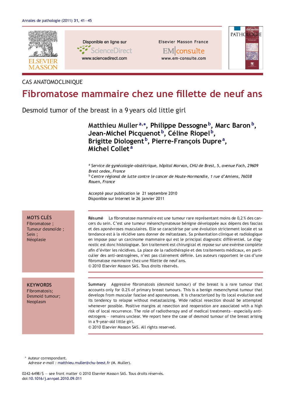 Fibromatose mammaire chez une fillette de neuf ans