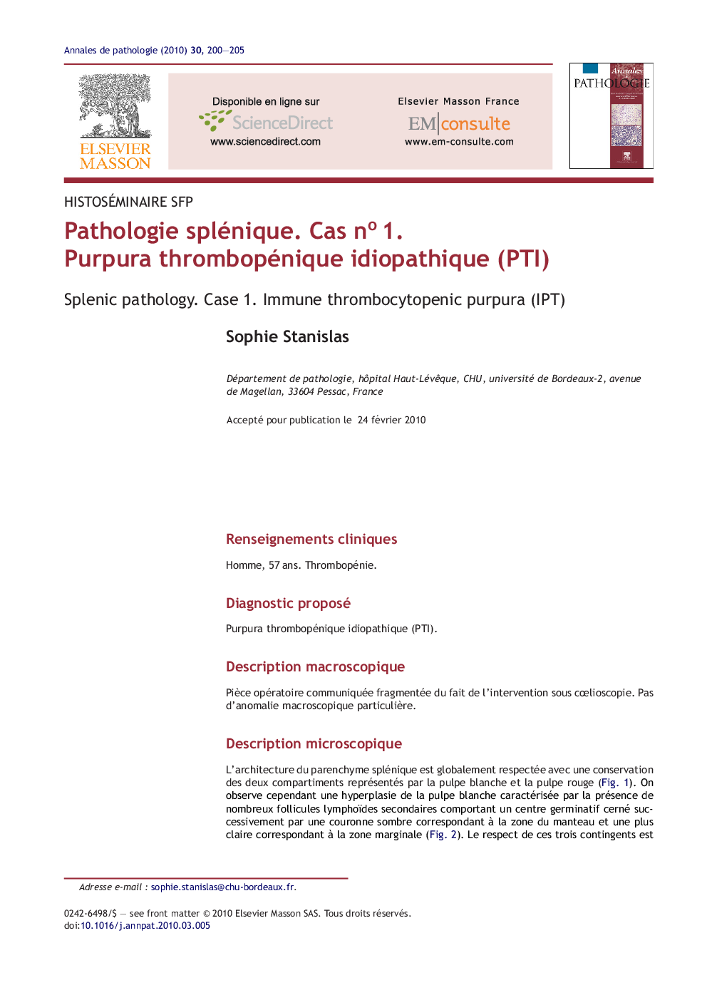 عکس صفحه اول مقاله: Pathologie splénique. Cas no 1. Purpura thrombopénique idiopathique (PTI) Pathologie splénique. Cas no 1. Purpura thrombopénique idiopathique (PTI)