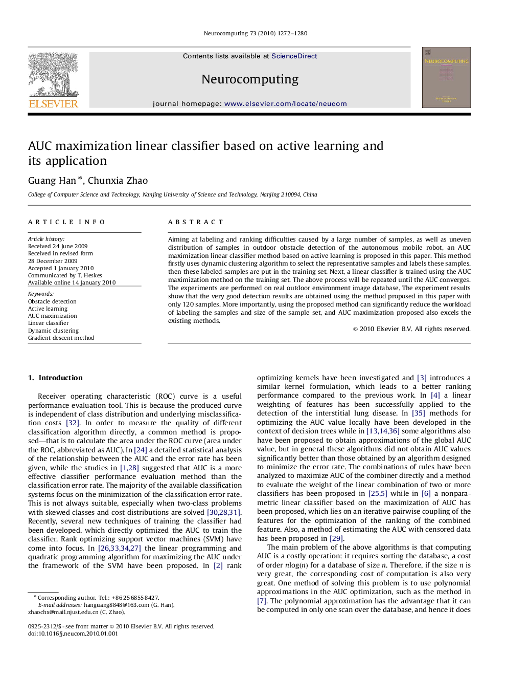 AUC maximization linear classifier based on active learning and its application