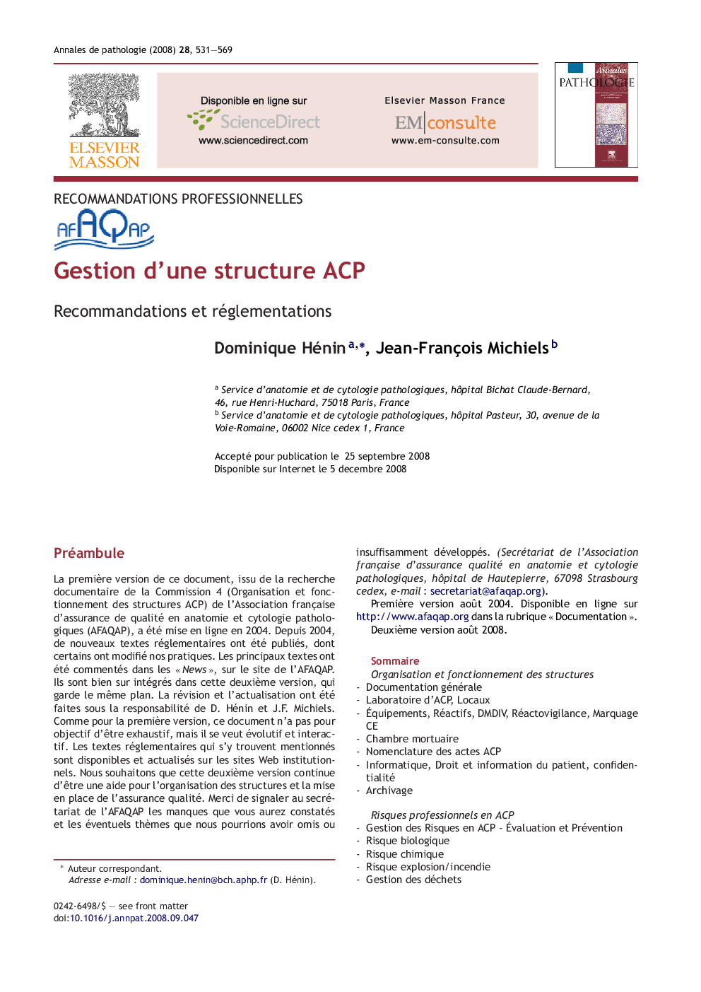 Gestion d'une structure ACP