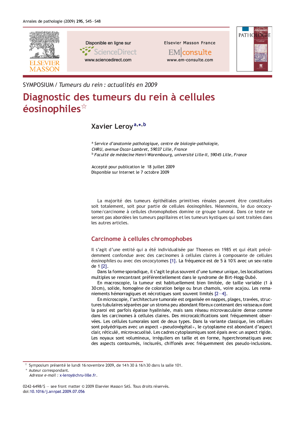 Diagnostic des tumeurs du rein Ã  cellules éosinophiles