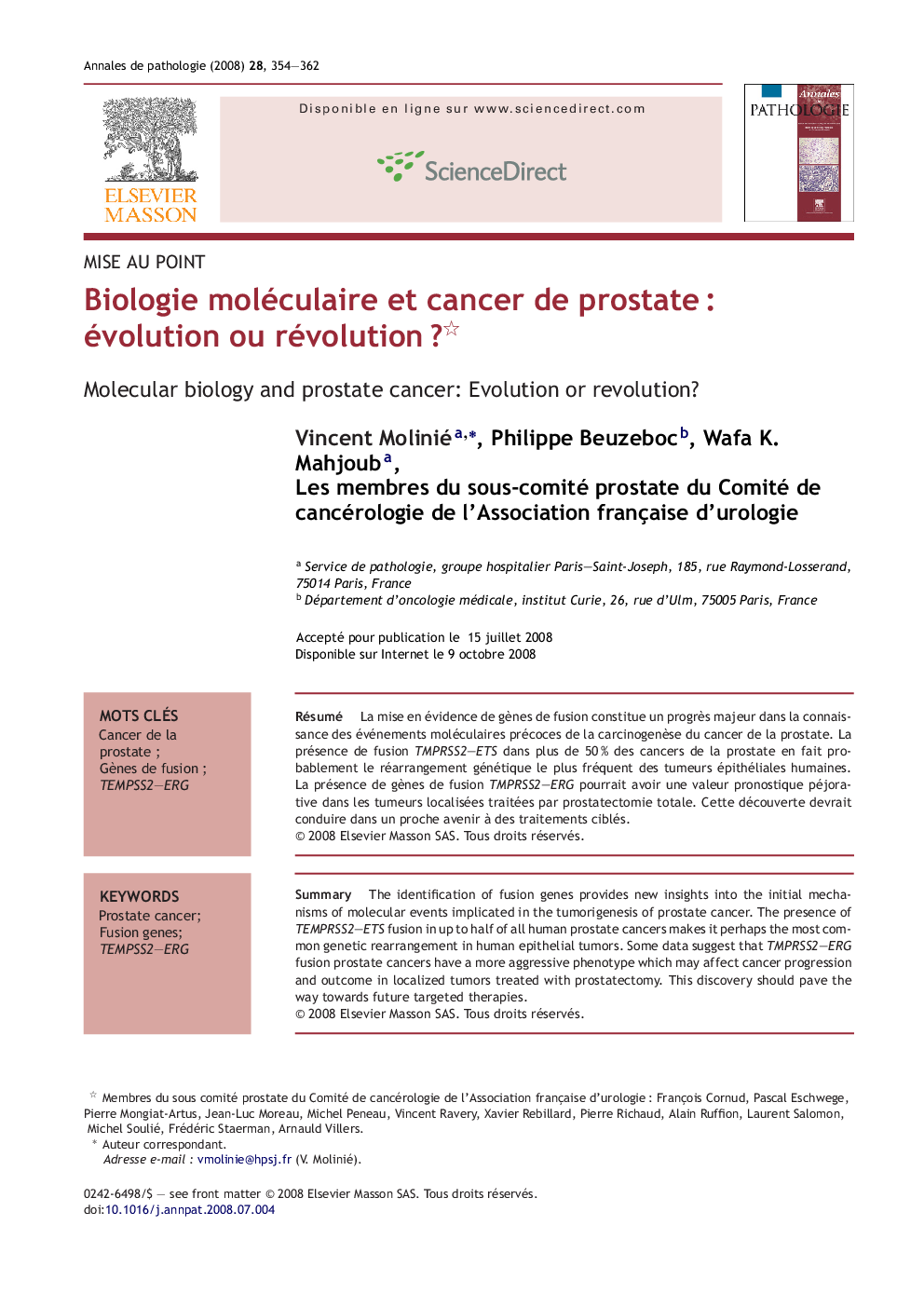 Biologie moléculaire et cancer de prostateÂ : évolution ou révolutionÂ ?