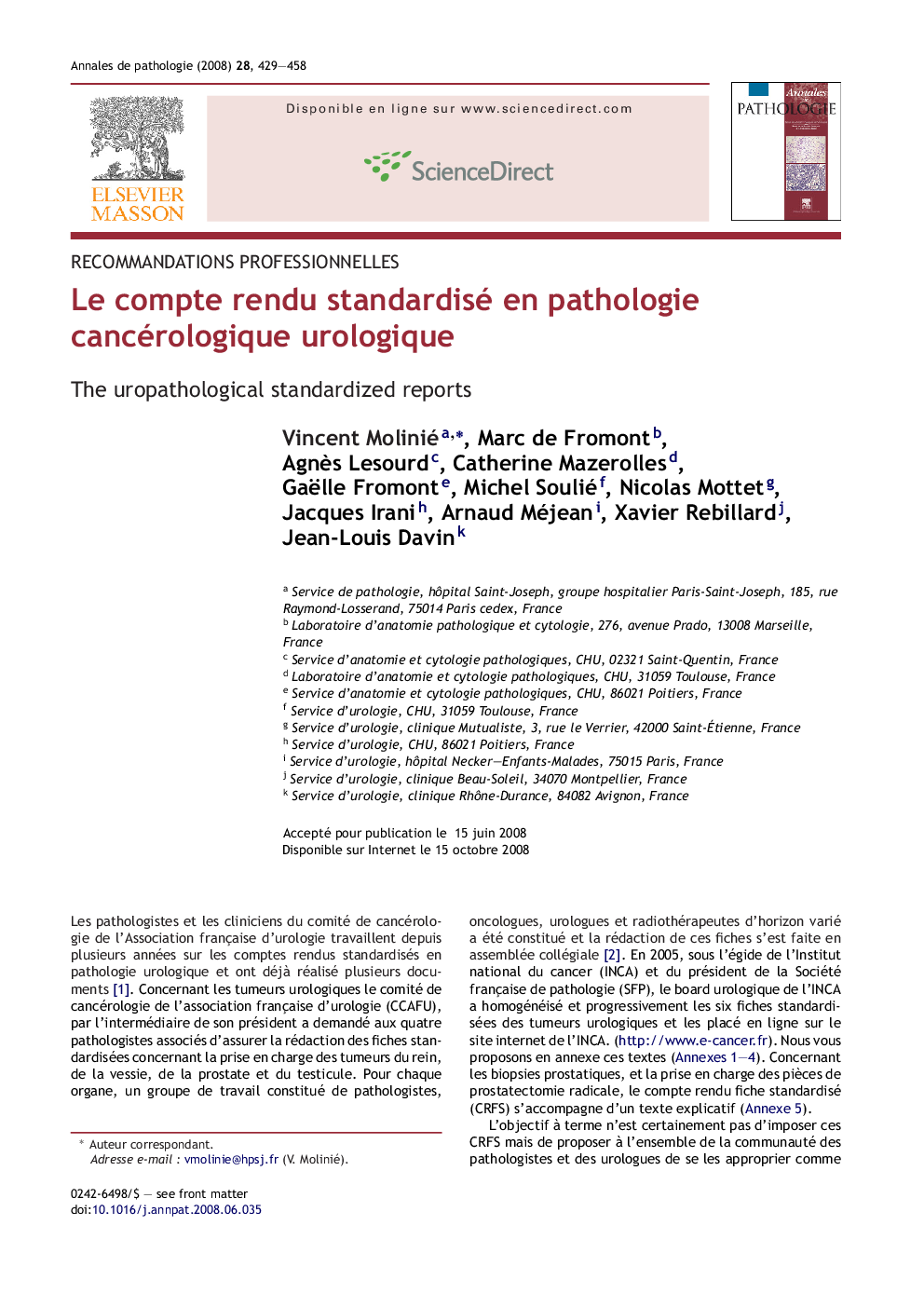 Le compte rendu standardisé en pathologie cancérologique urologique