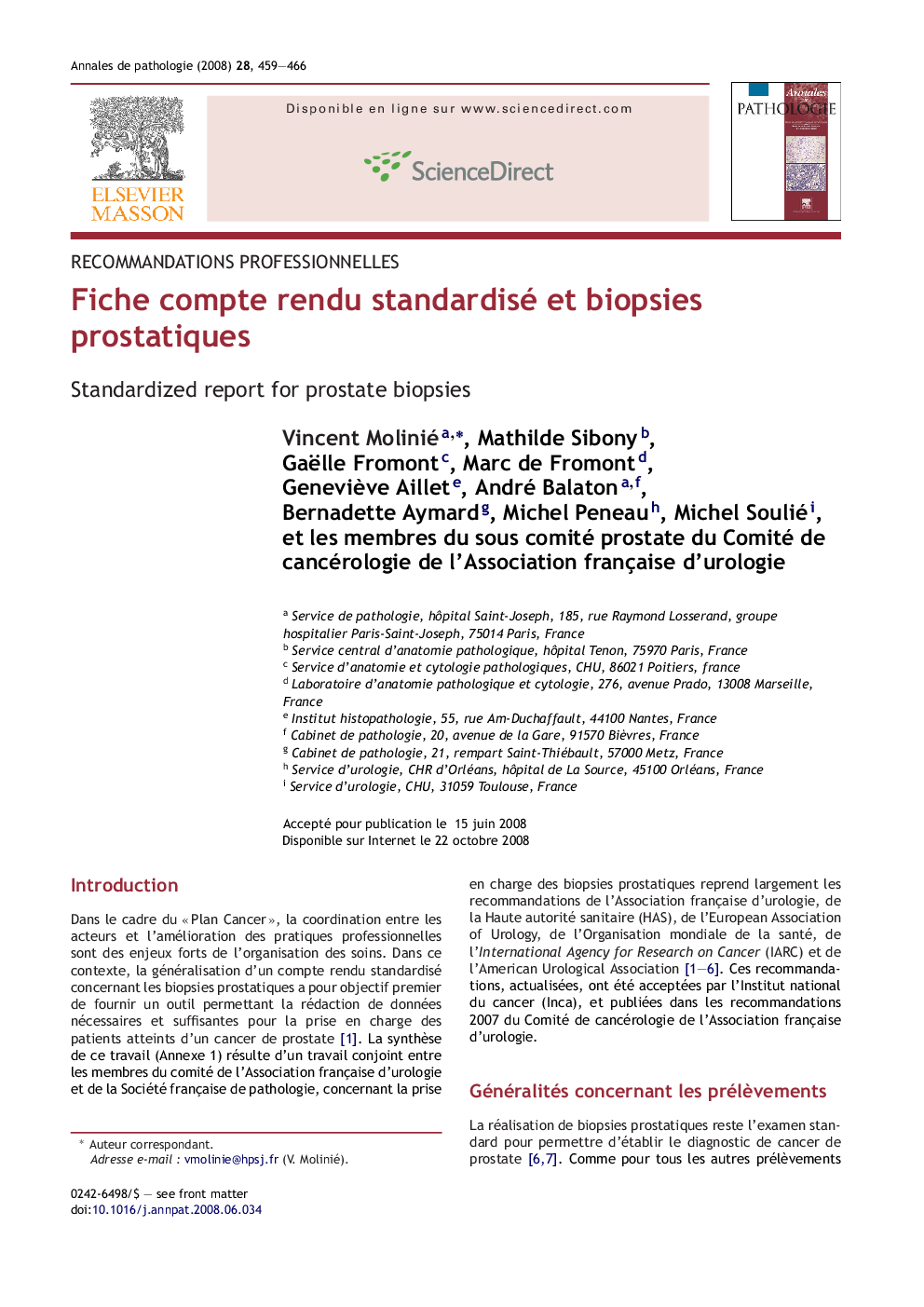 عکس صفحه اول مقاله: Fiche compte rendu standardisé et biopsies prostatiques Fiche compte rendu standardisé et biopsies prostatiques