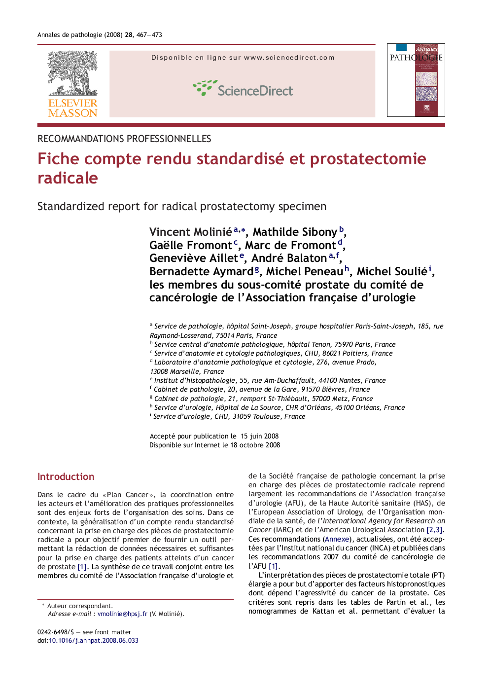 عکس صفحه اول مقاله: Fiche compte rendu standardisé et prostatectomie radicale Fiche compte rendu standardisé et prostatectomie radicale