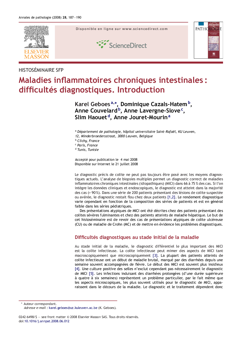 Maladies inflammatoires chroniques intestinalesÂ : difficultés diagnostiques. Introduction