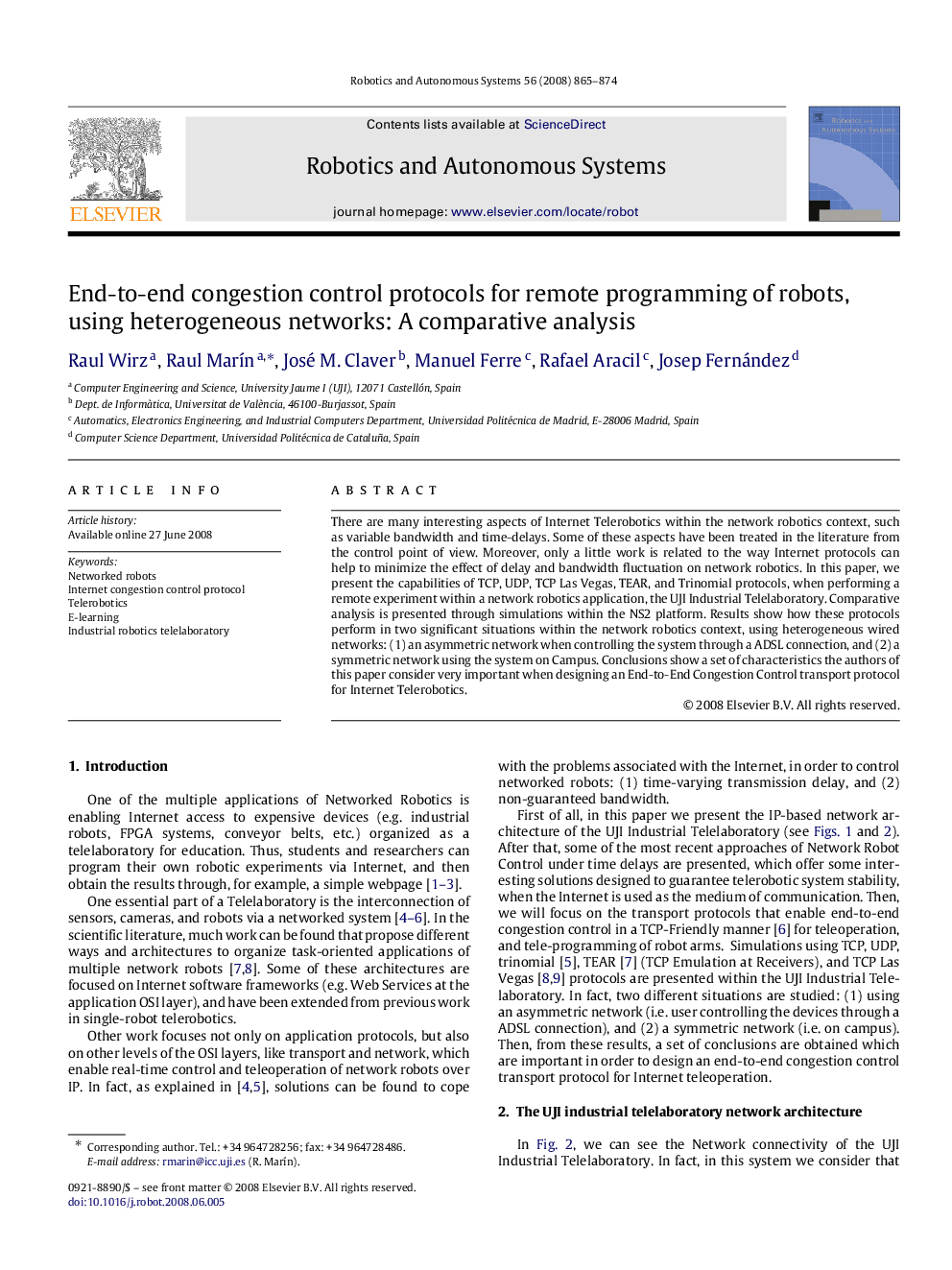 End-to-end congestion control protocols for remote programming of robots, using heterogeneous networks: A comparative analysis