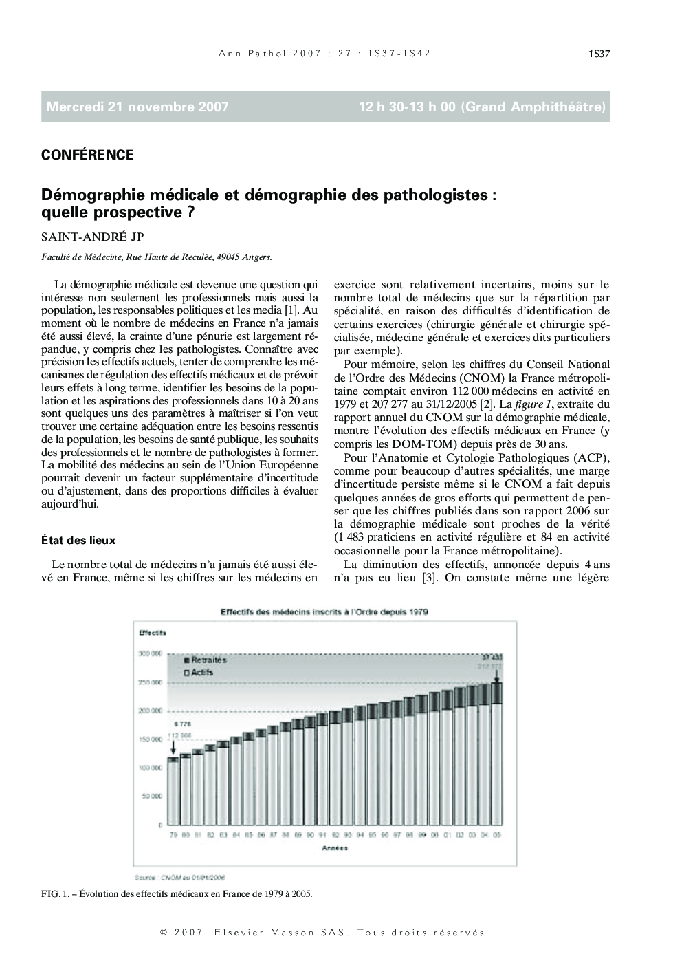 Démographie médicale et démographie des pathologistes : quelle prospective ?