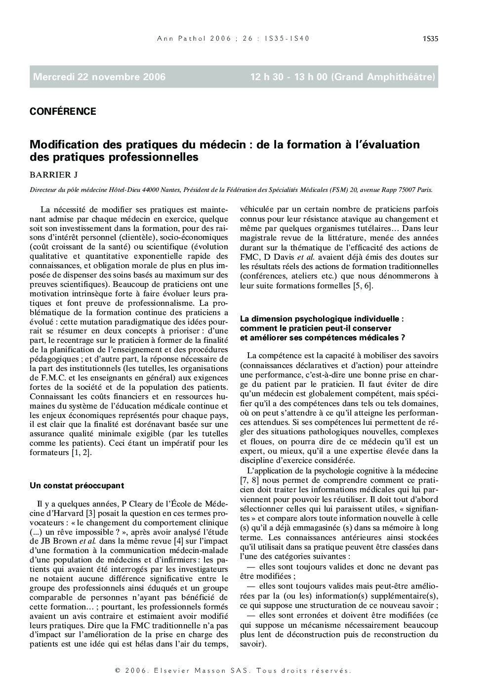 عکس صفحه اول مقاله: Modification des pratiques du médecin : de la formation à l'évaluation des pratiques professionnelles Modification des pratiques du médecin : de la formation à l'évaluation des pratiques professionnelles