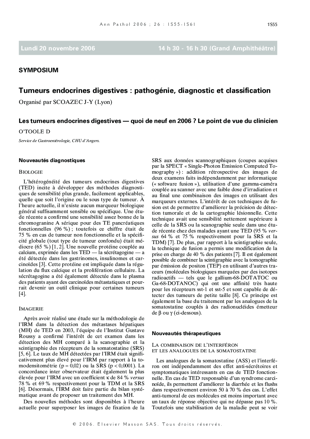 Tumeurs endocrines digestives : pathogénie, diagnostic et classification