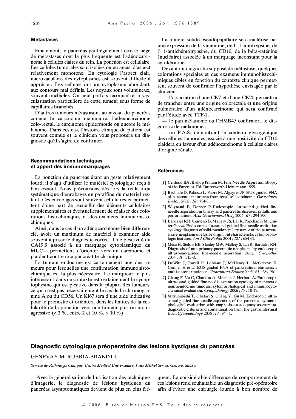 Diagnostic cytologique préopératoire des lésions kystiques du pancréas