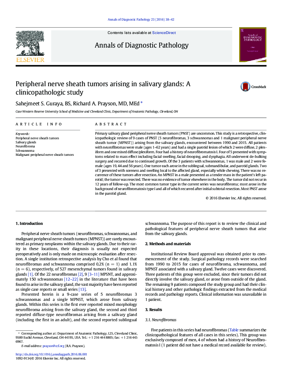 Peripheral nerve sheath tumors arising in salivary glands: A clinicopathologic study