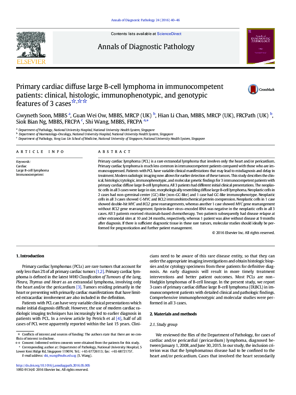 Primary cardiac diffuse large B-cell lymphoma in immunocompetent patients: clinical, histologic, immunophenotypic, and genotypic features of 3 cases 