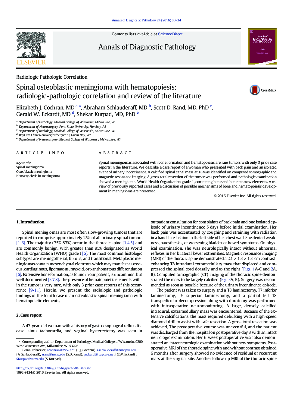 Spinal osteoblastic meningioma with hematopoiesis: radiologic-pathologic correlation and review of the literature