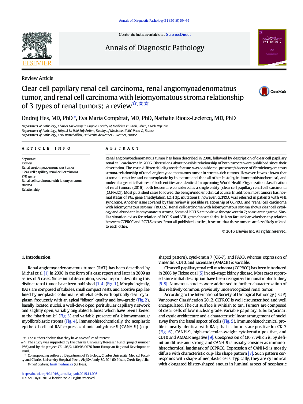 Clear cell papillary renal cell carcinoma, renal angiomyoadenomatous tumor, and renal cell carcinoma with leiomyomatous stroma relationship of 3 types of renal tumors: a review 