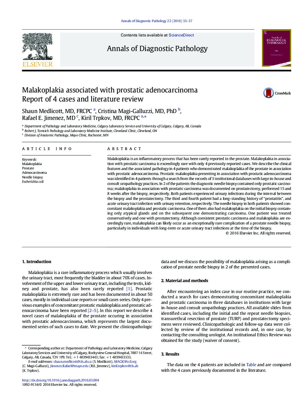 Malakoplakia associated with prostatic adenocarcinoma: Report of 4 cases and literature review