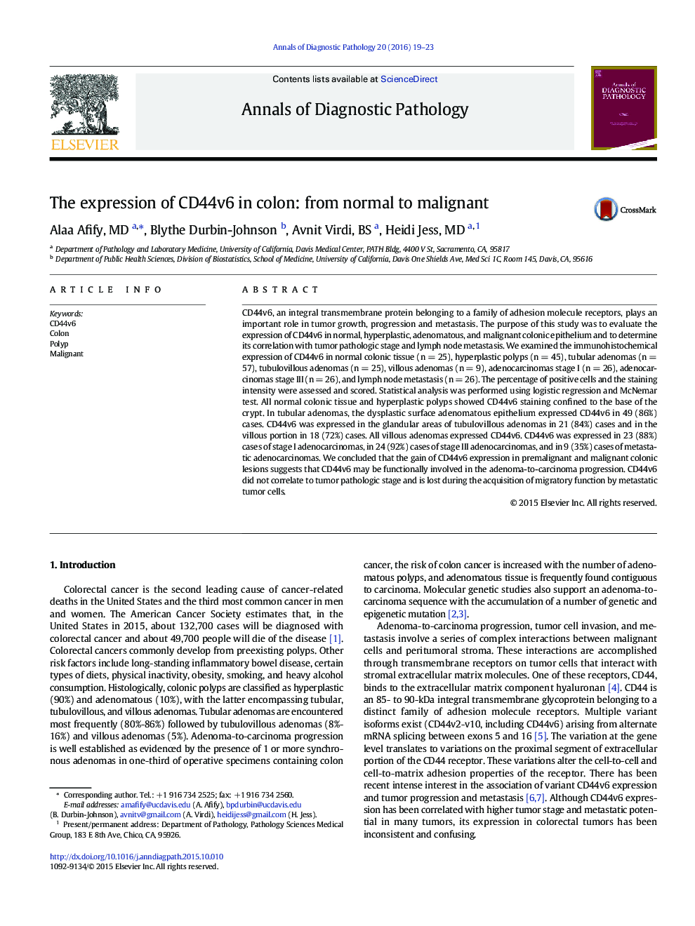 The expression of CD44v6 in colon: from normal to malignant