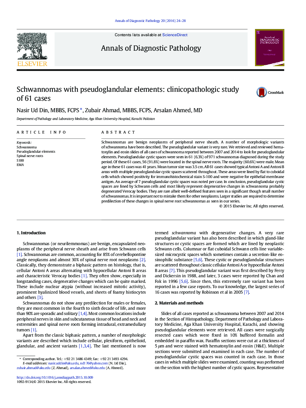 Schwannomas with pseudoglandular elements: clinicopathologic study of 61 cases