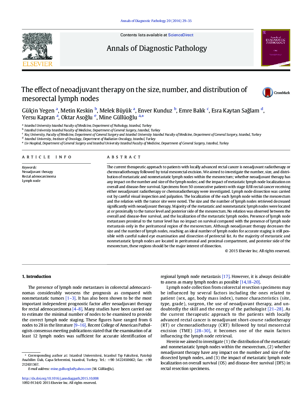 The effect of neoadjuvant therapy on the size, number, and distribution of mesorectal lymph nodes