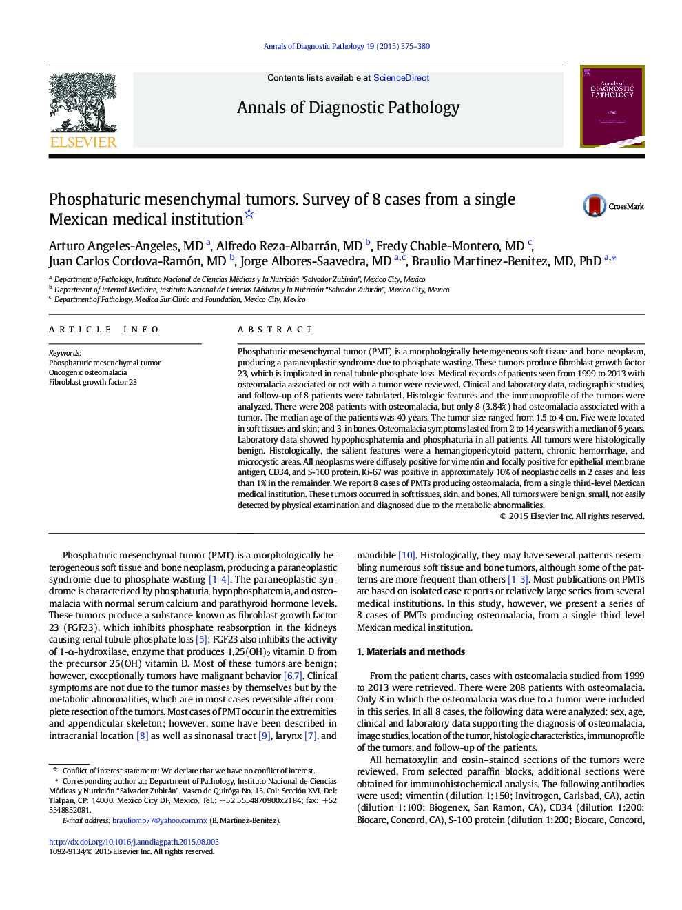 Phosphaturic mesenchymal tumors. Survey of 8 cases from a single Mexican medical institution 