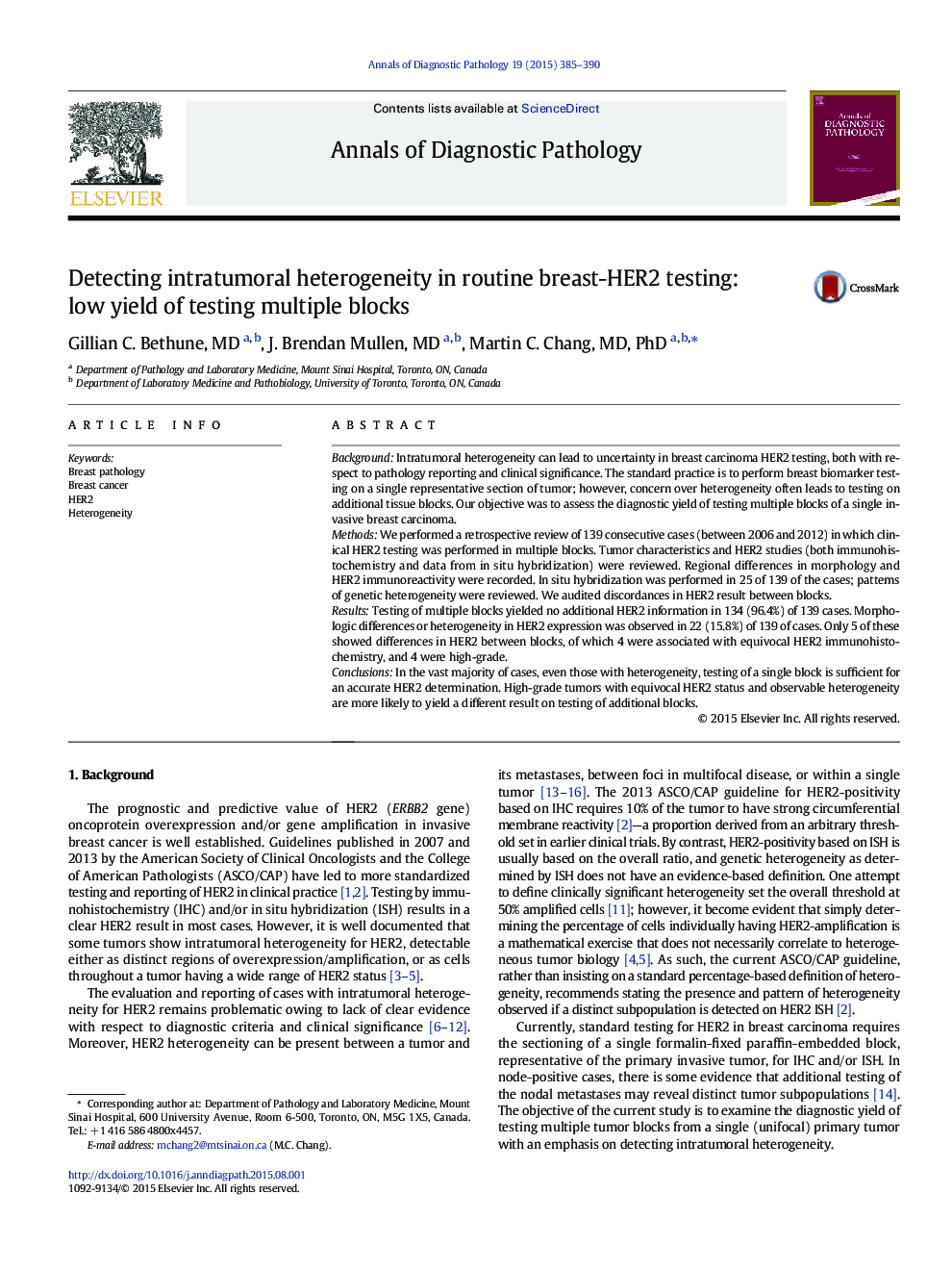 Detecting intratumoral heterogeneity in routine breast-HER2 testing: low yield of testing multiple blocks