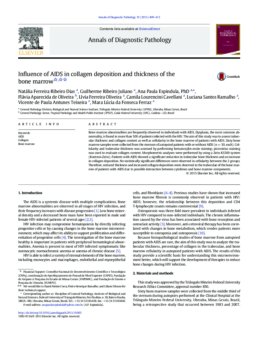 Influence of AIDS in collagen deposition and thickness of the bone marrow 