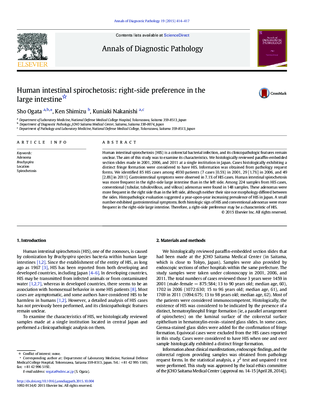 Human intestinal spirochetosis: right-side preference in the large intestine 