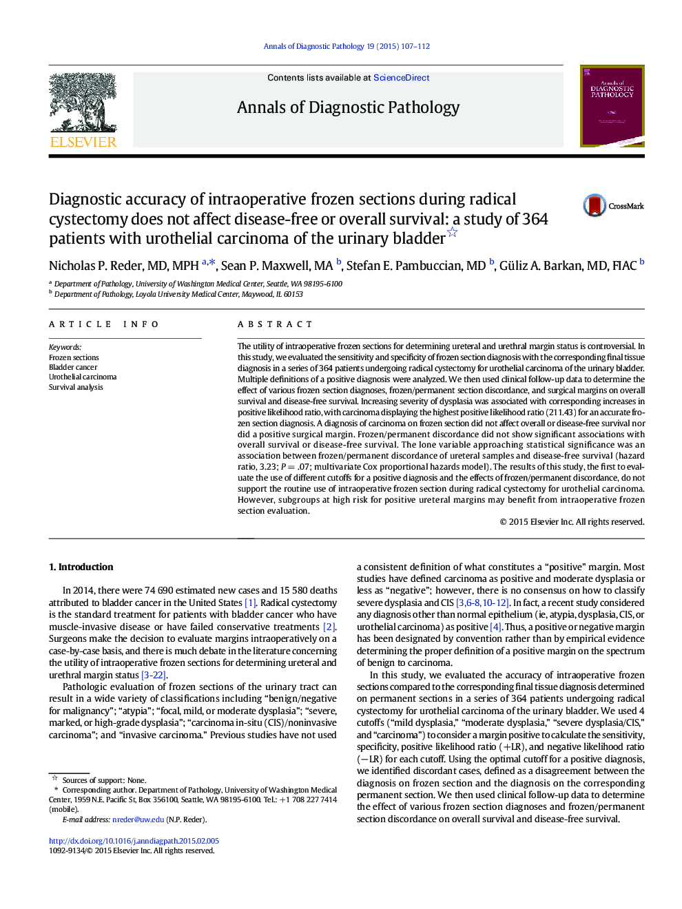 Diagnostic accuracy of intraoperative frozen sections during radical cystectomy does not affect disease-free or overall survival: a study of 364 patients with urothelial carcinoma of the urinary bladder 