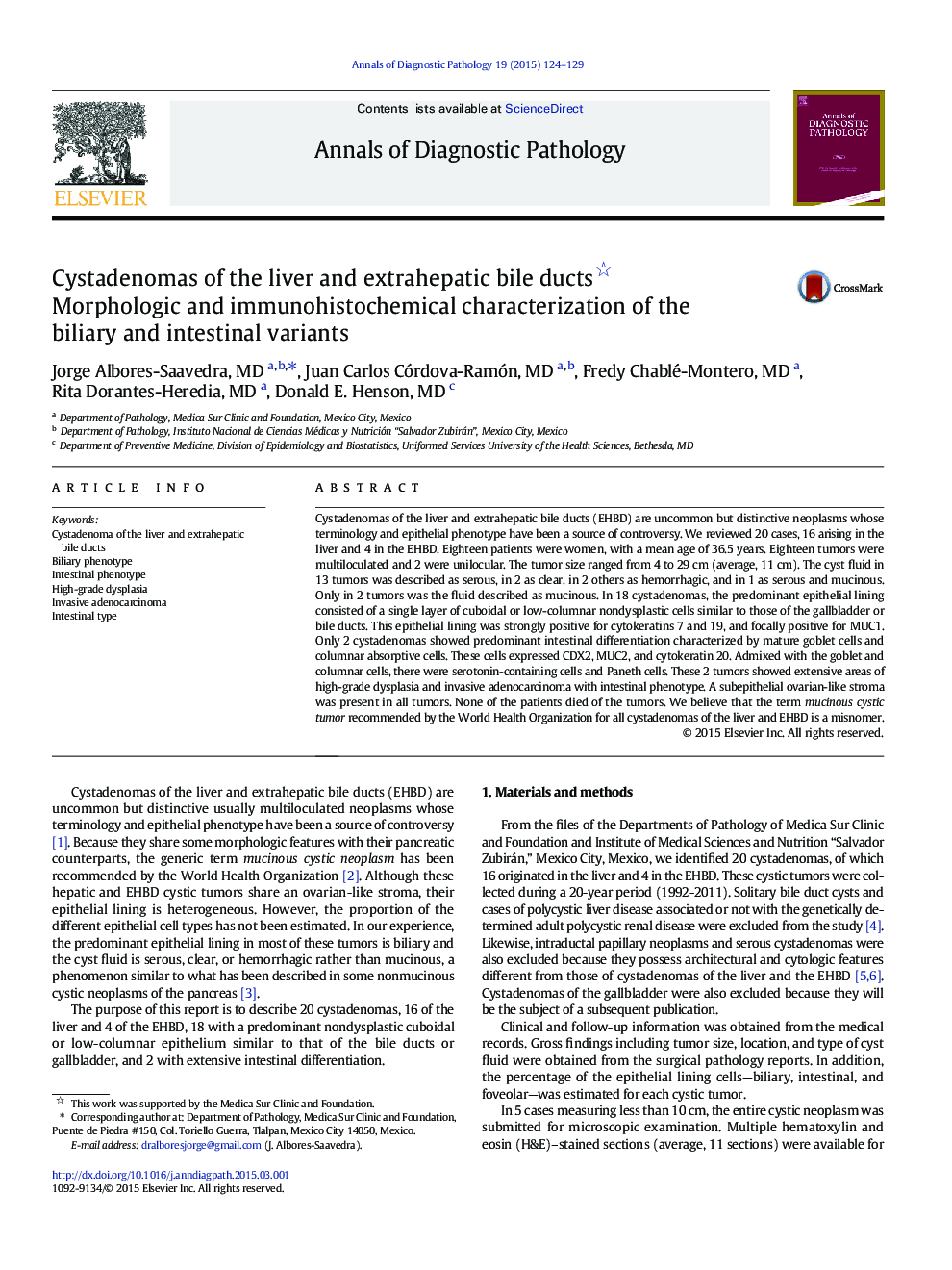 Cystadenomas of the liver and extrahepatic bile ducts : Morphologic and immunohistochemical characterization of the biliary and intestinal variants