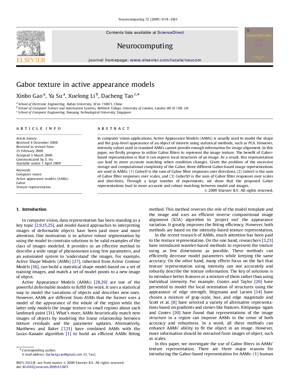 Gabor texture in active appearance models