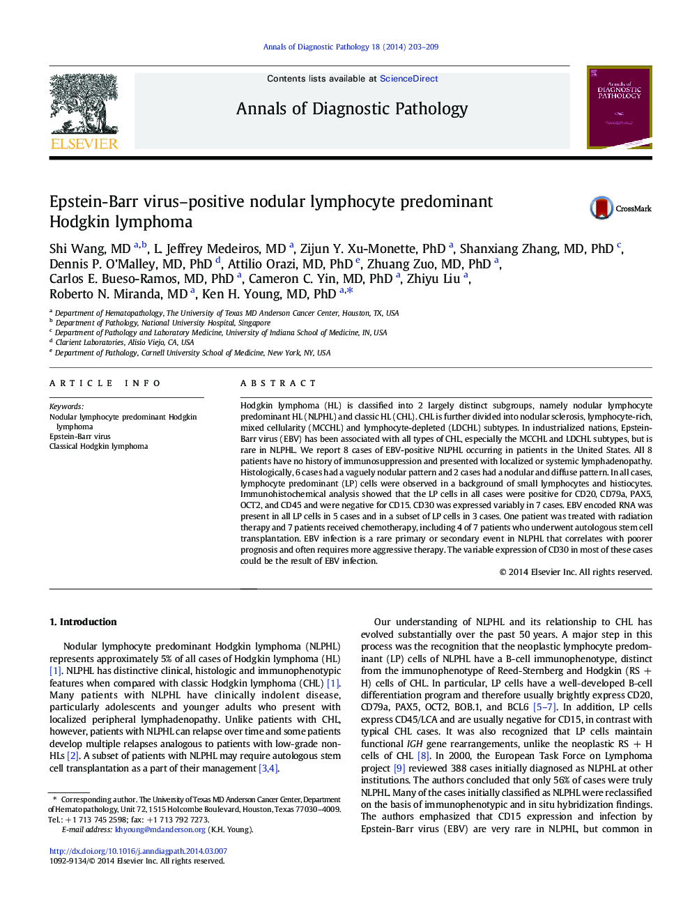 Epstein-Barr virus–positive nodular lymphocyte predominant Hodgkin lymphoma