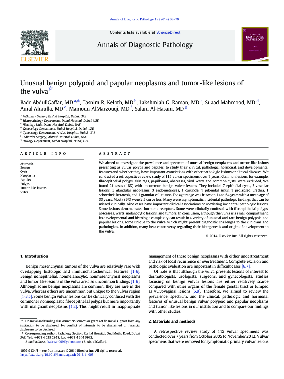 Unusual benign polypoid and papular neoplasms and tumor-like lesions of the vulva 