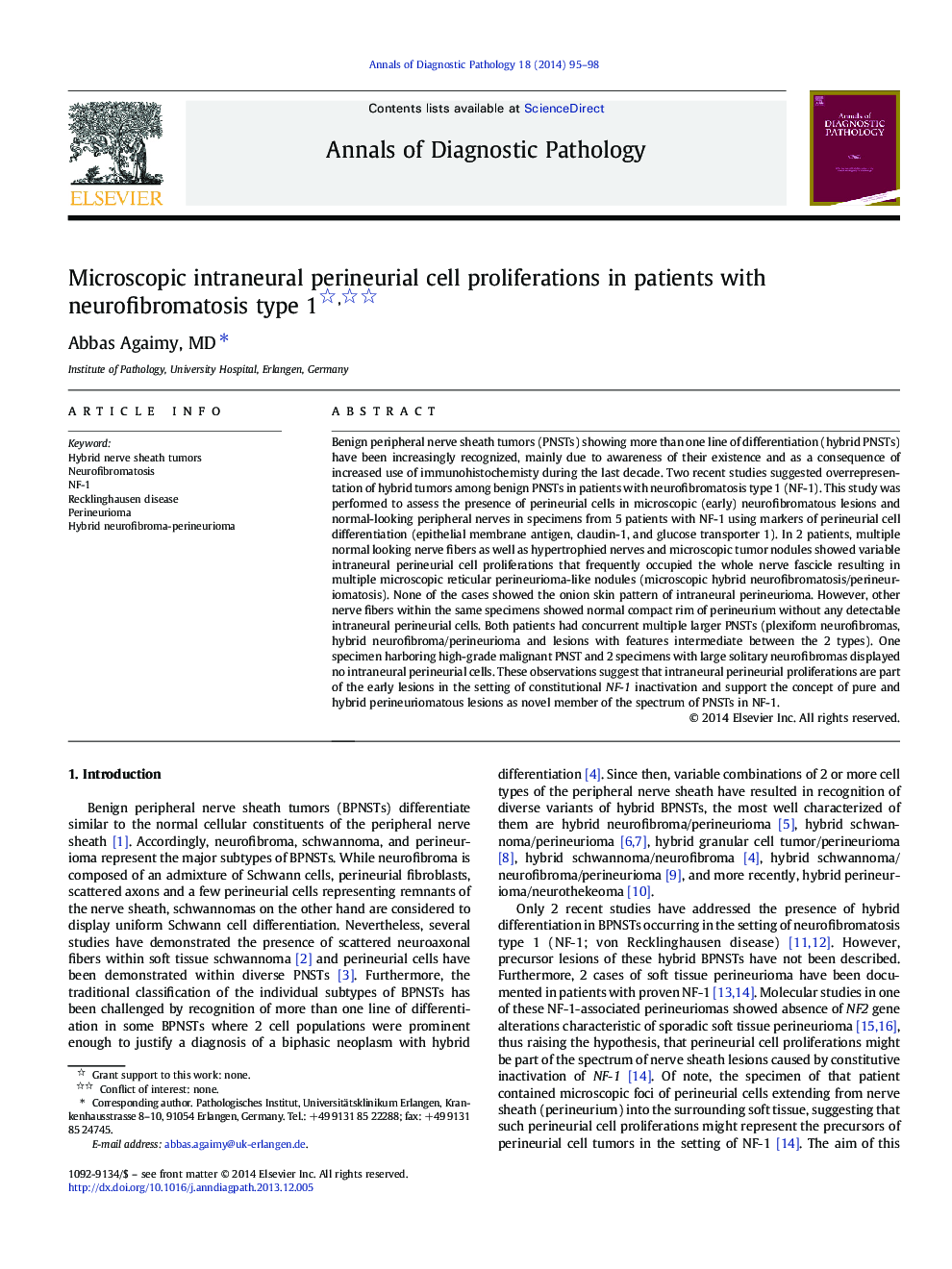 Microscopic intraneural perineurial cell proliferations in patients with neurofibromatosis type 1 