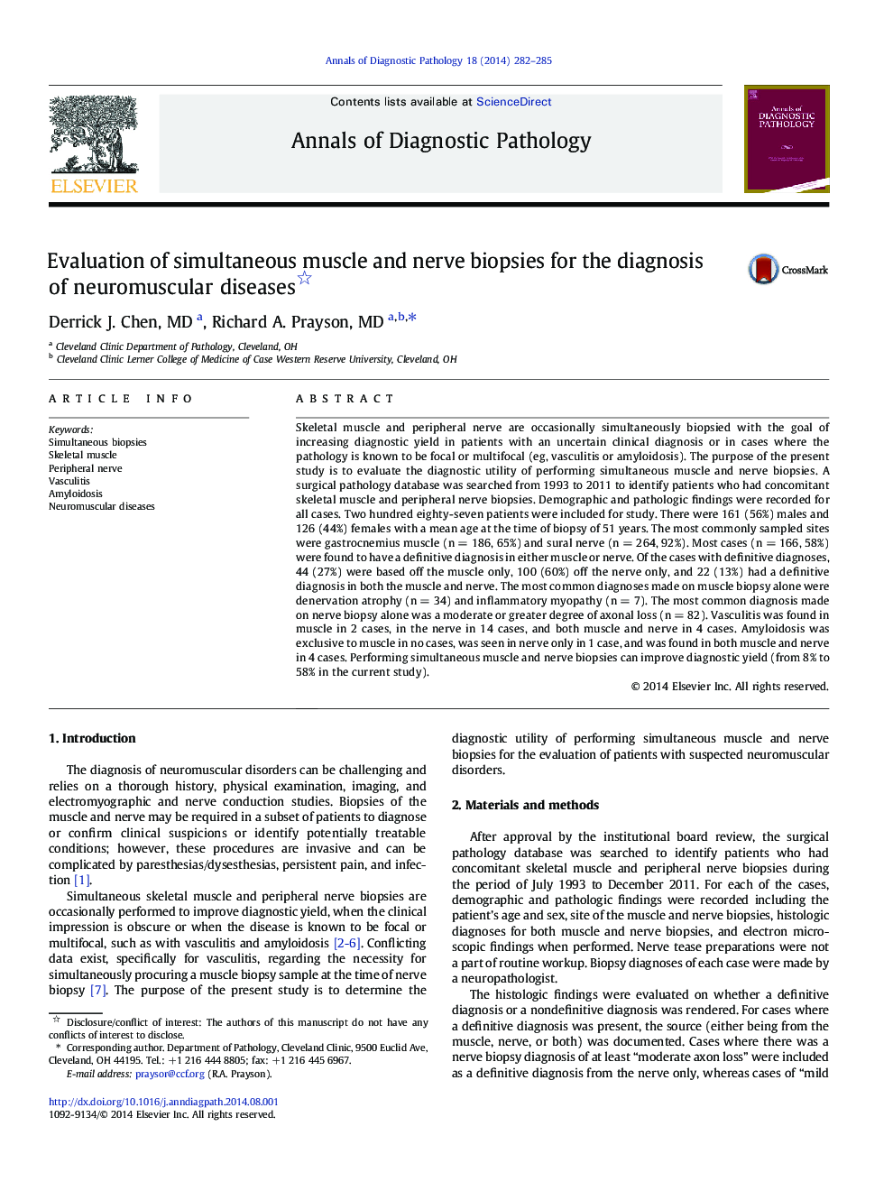 Evaluation of simultaneous muscle and nerve biopsies for the diagnosis of neuromuscular diseases 