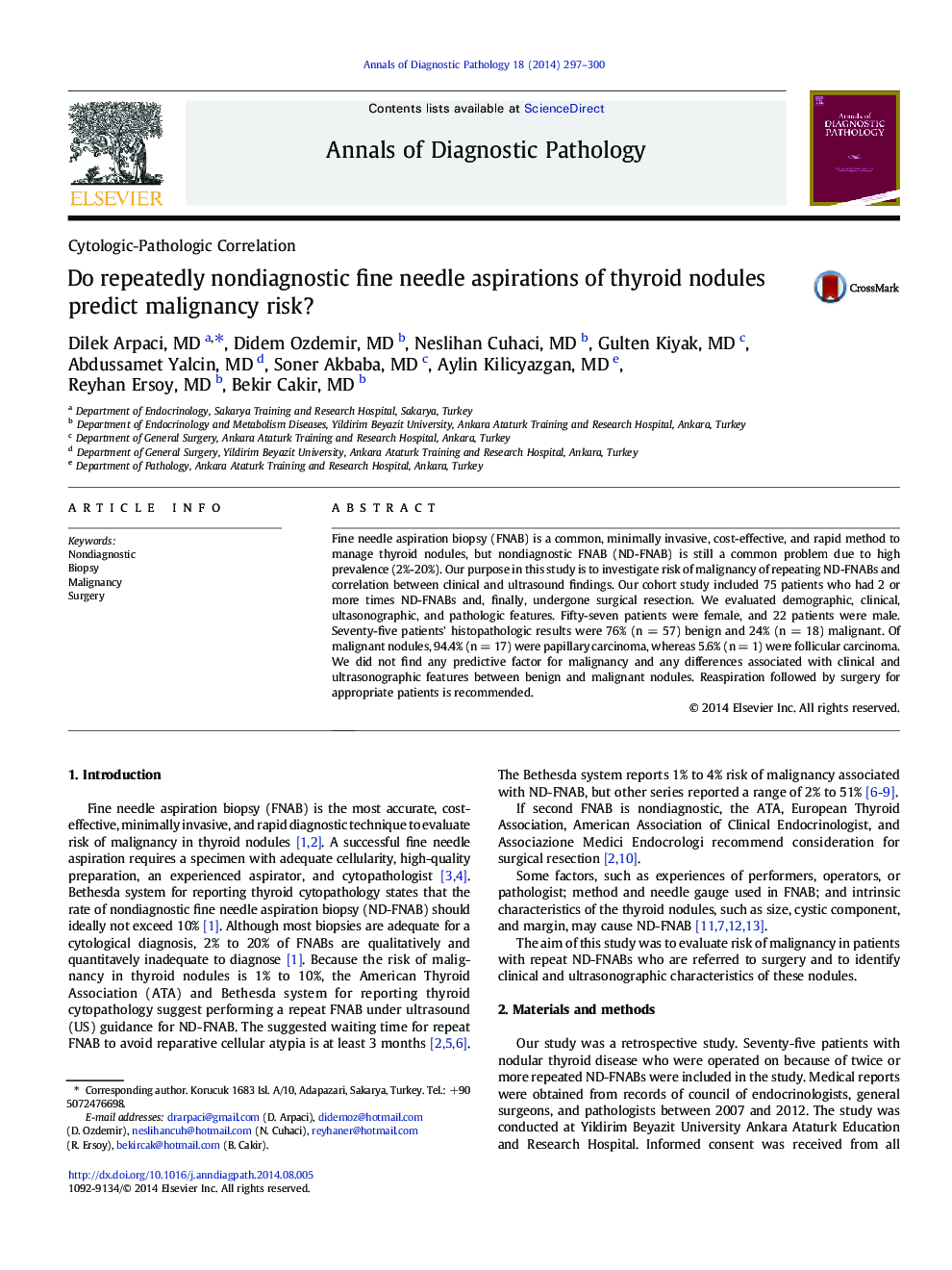 Do repeatedly nondiagnostic fine needle aspirations of thyroid nodules predict malignancy risk?