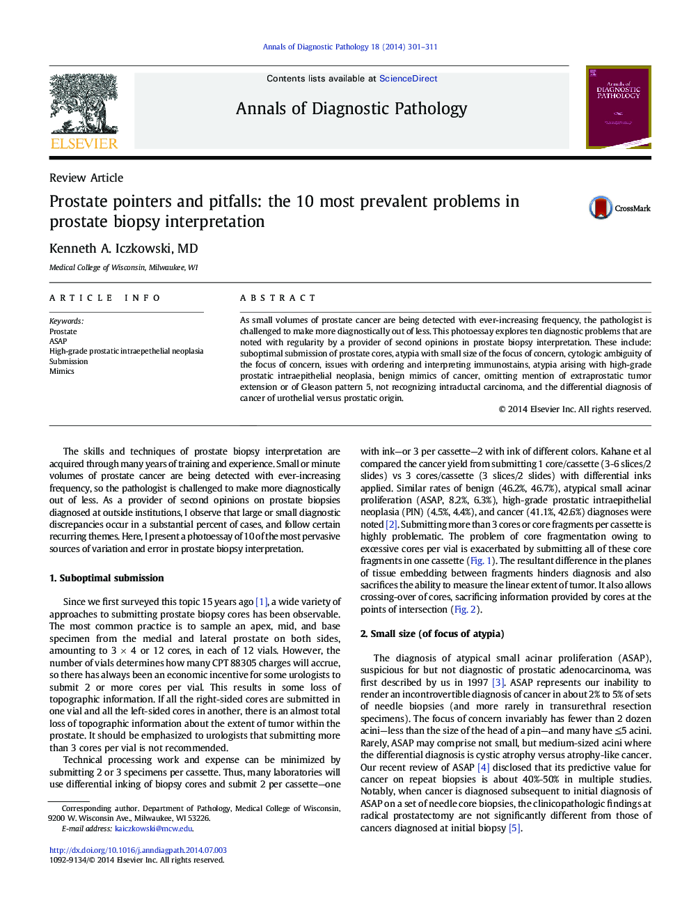 Prostate pointers and pitfalls: the 10 most prevalent problems in prostate biopsy interpretation