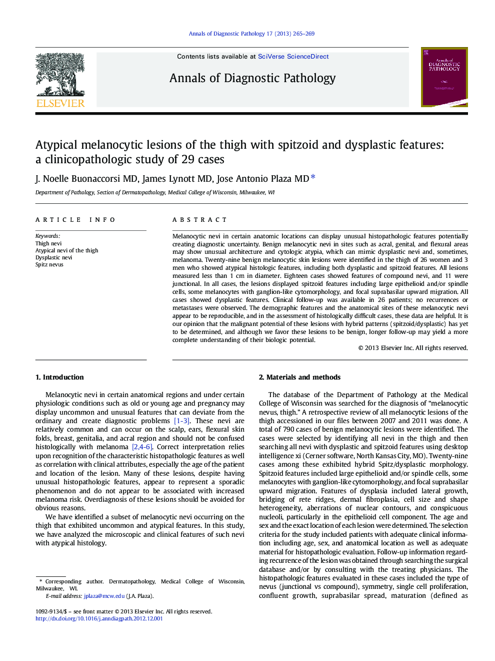 Atypical melanocytic lesions of the thigh with spitzoid and dysplastic features: a clinicopathologic study of 29 cases