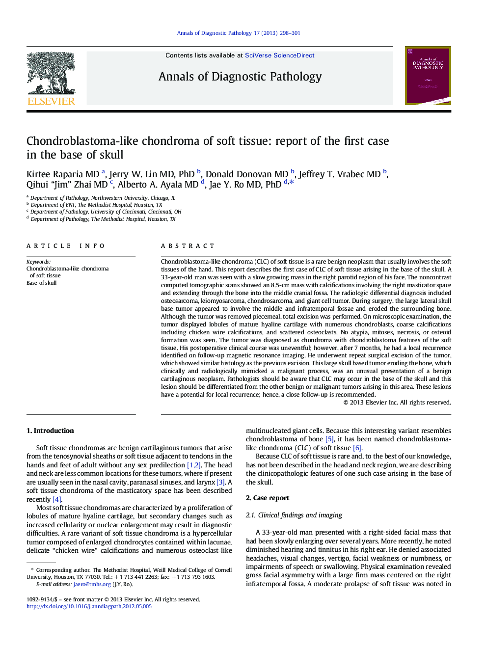 Chondroblastoma-like chondroma of soft tissue: report of the first case in the base of skull