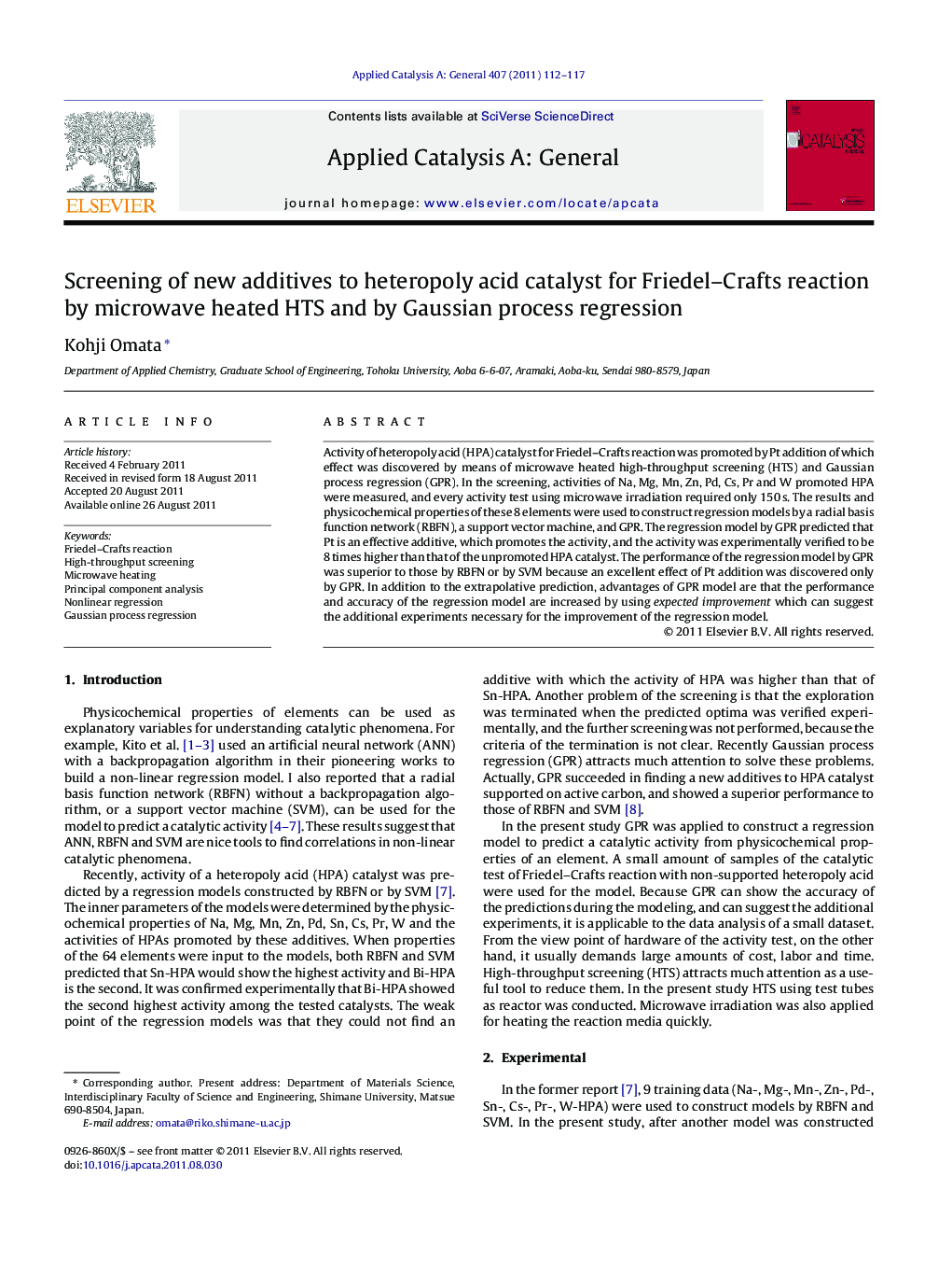 Screening of new additives to heteropoly acid catalyst for Friedel–Crafts reaction by microwave heated HTS and by Gaussian process regression