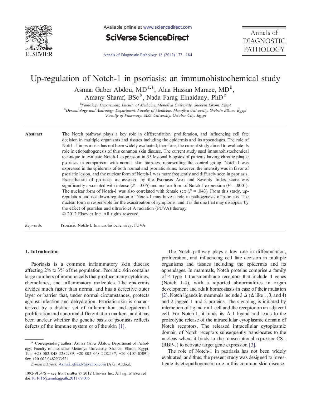 Up-regulation of Notch-1 in psoriasis: an immunohistochemical study