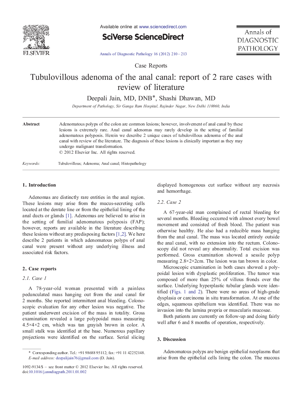 Tubulovillous adenoma of the anal canal: report of 2 rare cases with review of literature