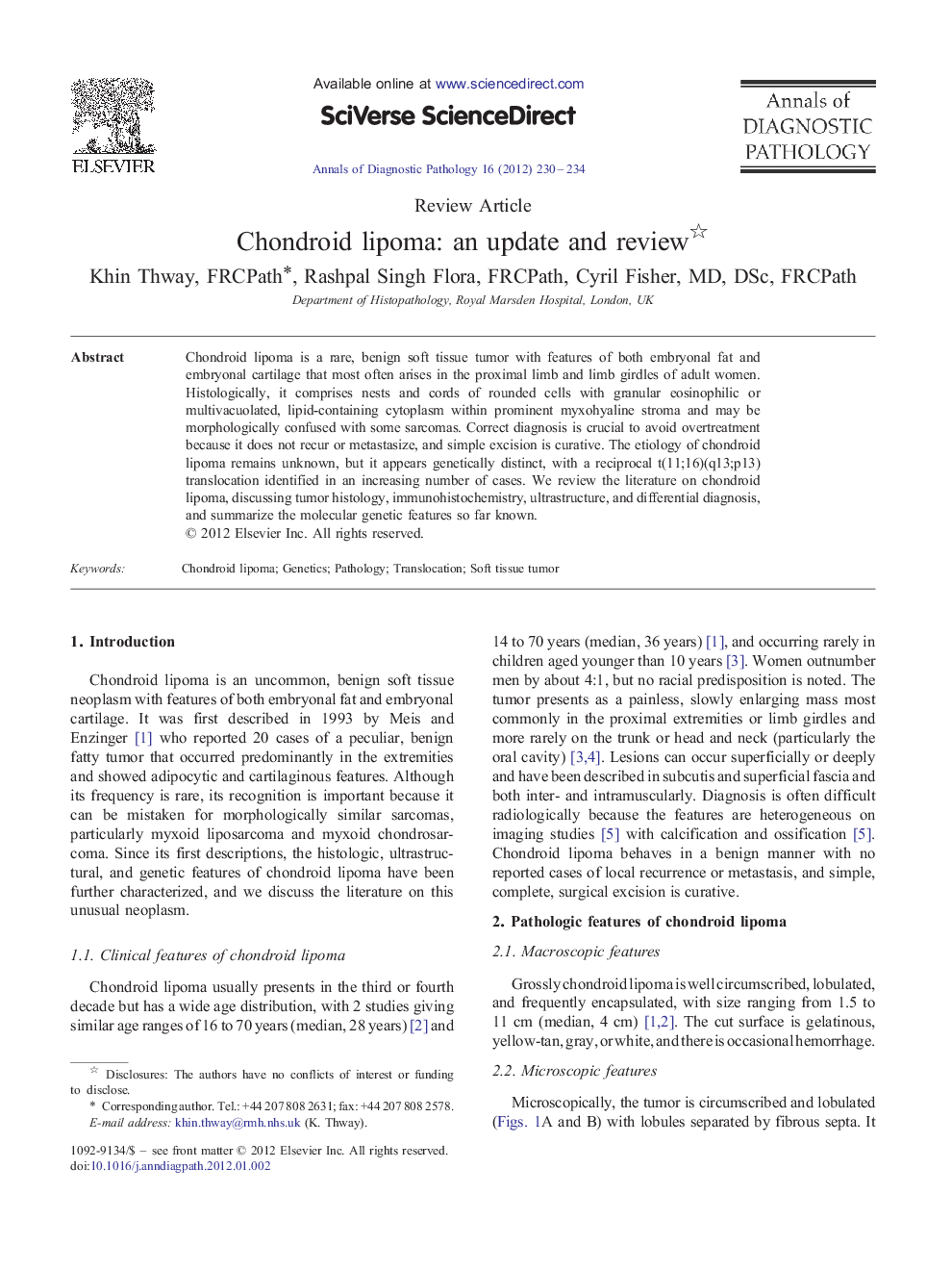 Chondroid lipoma: an update and review 