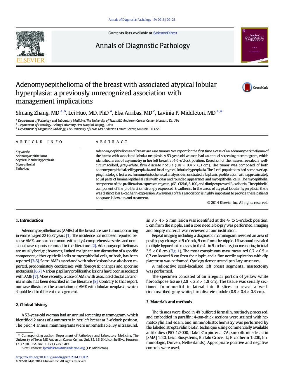 Adenomyoepithelioma of the breast with associated atypical lobular hyperplasia: a previously unrecognized association with management implications