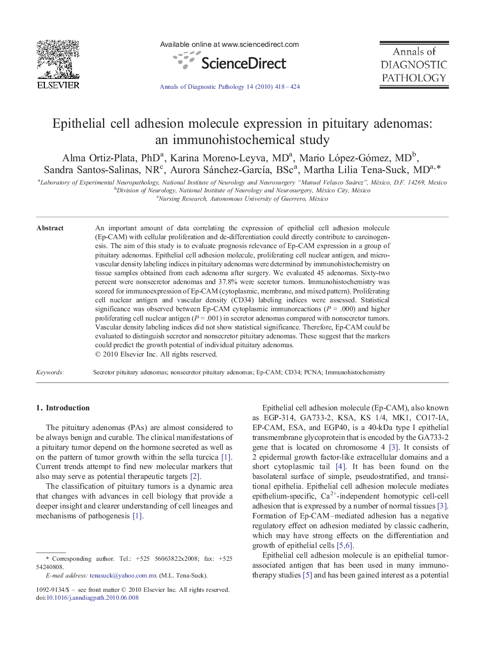 Epithelial cell adhesion molecule expression in pituitary adenomas: an immunohistochemical study