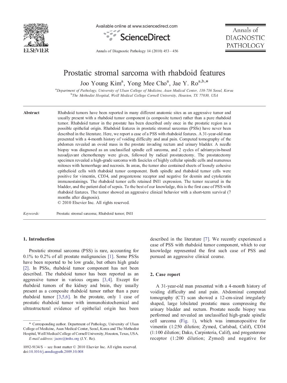 Prostatic stromal sarcoma with rhabdoid features