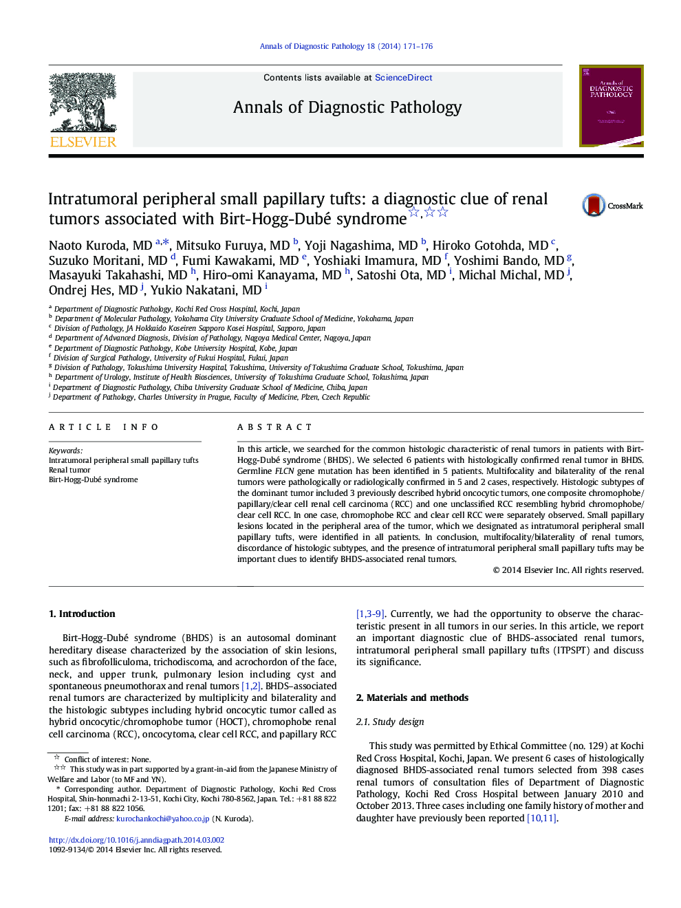 Intratumoral peripheral small papillary tufts: a diagnostic clue of renal tumors associated with Birt-Hogg-Dubé syndrome