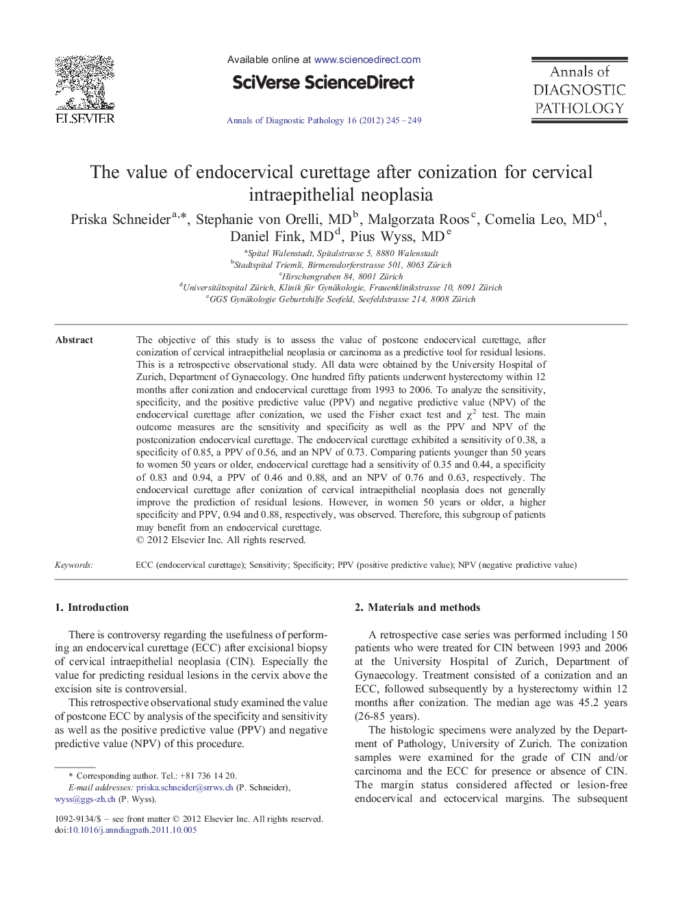 The value of endocervical curettage after conization for cervical intraepithelial neoplasia