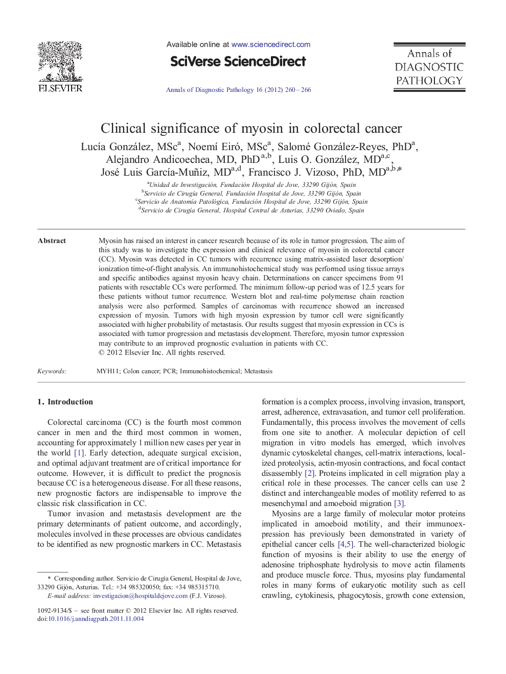 Clinical significance of myosin in colorectal cancer