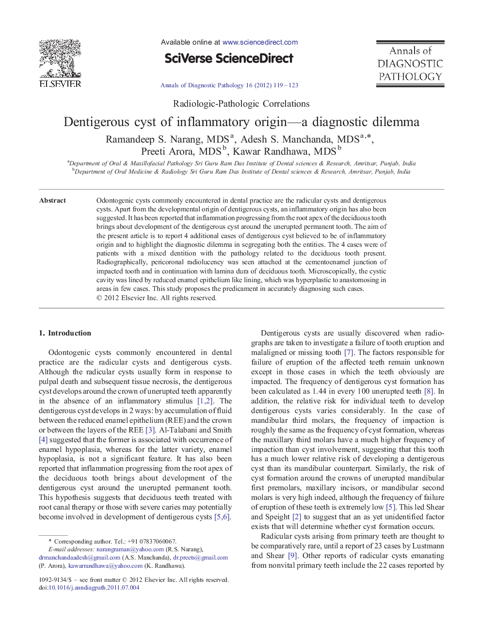 Dentigerous cyst of inflammatory origin—a diagnostic dilemma