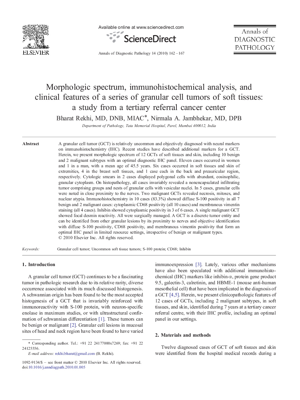 Morphologic spectrum, immunohistochemical analysis, and clinical features of a series of granular cell tumors of soft tissues: a study from a tertiary referral cancer center